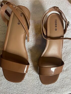 torrid Brown Patent Ankle Strap Sandals, like new, size 12ww